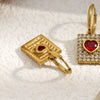 Wholesale Light Luxury Geometric Stainless Steel Electroplated 18K Gold Square Red Heart Earrings For Women