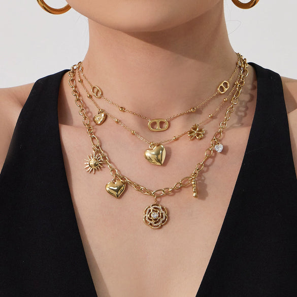 Wholesale Light Luxury Geometric Stainless Steel Electroplated Necklace Set For Women