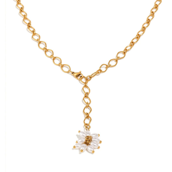 Wholesale Light Luxury Geometric Stainless Steel Electroplated Pearl Tassel Necklace For Women