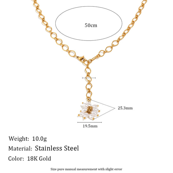 Wholesale Light Luxury Geometric Stainless Steel Electroplated Pearl Tassel Necklace For Women