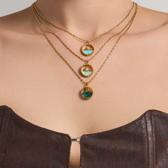 Wholesale Light Luxury Geometric Stainless Steel Electroplated Round Pendant Necklace For Women