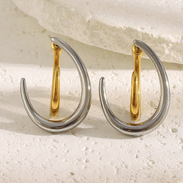 Wholesale Light Luxury Geometric Stainless Steel Electroplated Split Fishhook Earrings For Women