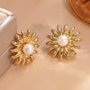 Wholesale Light Luxury Geometric Stainless Steel Electroplated Sunflower Earrings For Women