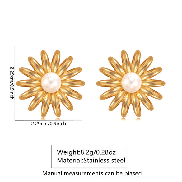 Wholesale Light Luxury Geometric Stainless Steel Electroplated Sunflower Earrings For Women