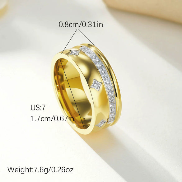Wholesale Light Luxury Geometric Stainless Steel Electroplated Threelayer Ring With Shining Zircon For Unisex