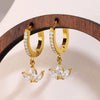 Wholesale Light Luxury Geometric Stainless Steel Ferris Wheel Clover Zircon Earrings For Women With Pvd Plated 18K Gold Color Retention