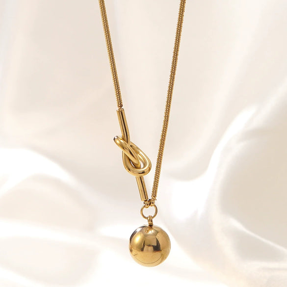 Wholesale Light Luxury Geometric Stainless Steel Gold Plated Ball Bead Necklace For Women