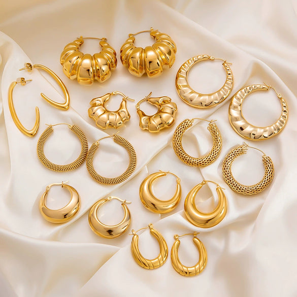 Wholesale Light Luxury Geometric Stainless Steel 18K Gold Electroplated Earrings For Women