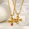 Wholesale Light Luxury Geometric Stainless Steel 18K Gold Plated Cross Red Zirconium Pendant Necklace For Women