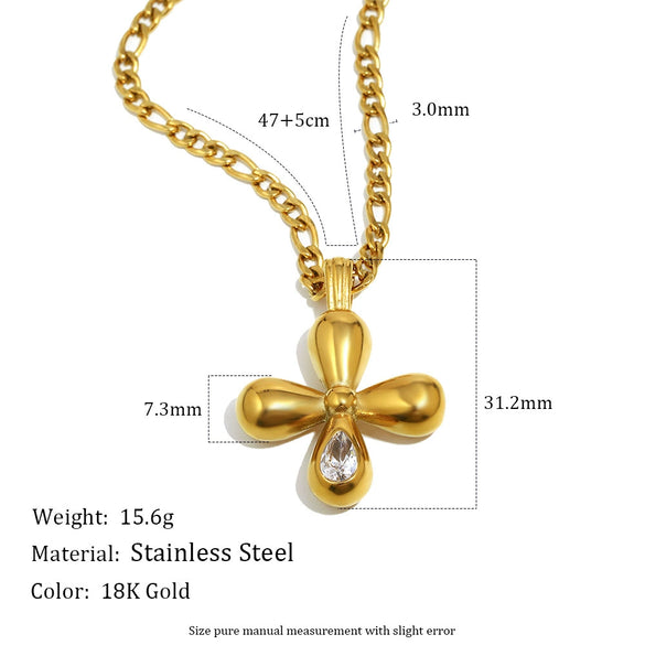 Wholesale Light Luxury Geometric Stainless Steel 18K Gold Plated Cross Red Zirconium Pendant Necklace For Women