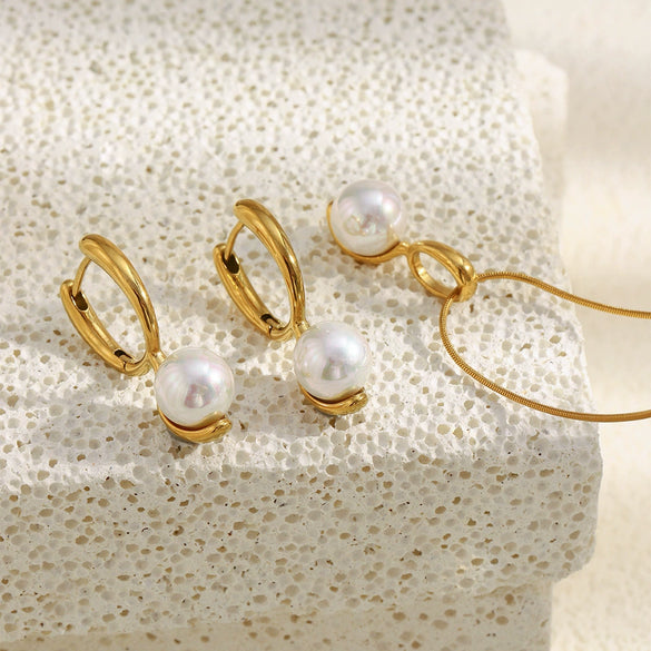 Wholesale Light Luxury Geometric Stainless Steel 18K Gold Plated Necklace And Earrings For Women