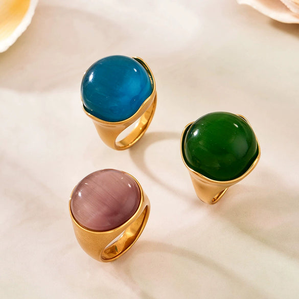 Wholesale Light Luxury Geometric Stainless Steel 18K Gold Plated Women's Ring Set