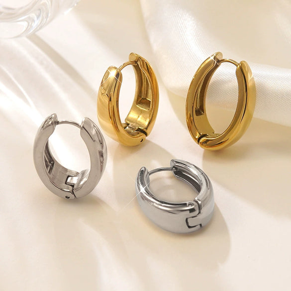 Wholesale Light Luxury Geometric Stainless Steel 18K Goldplated Hoop Earrings For Women