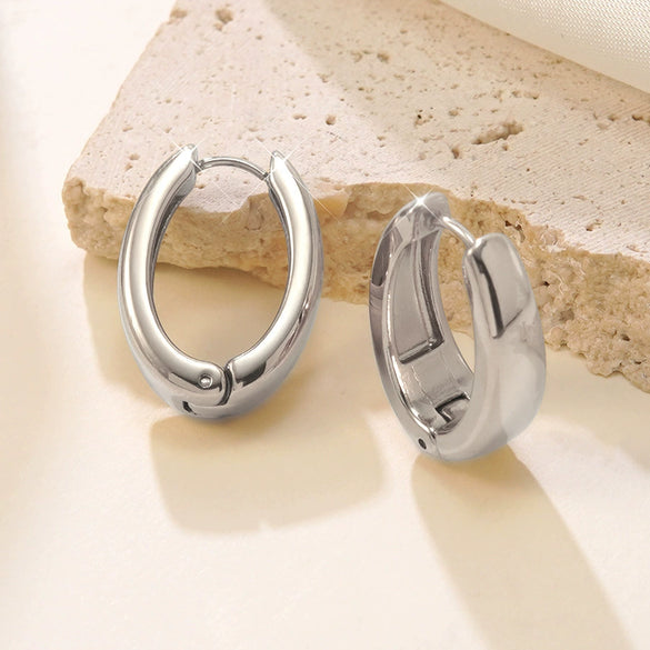 Wholesale Light Luxury Geometric Stainless Steel 18K Goldplated Hoop Earrings For Women