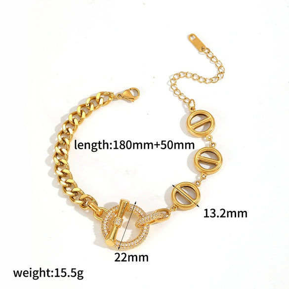 Wholesale Light Luxury Geometric Stainless Steel Real Gold Plated Jewelry Set For Women Earrings Necklace Bracelet