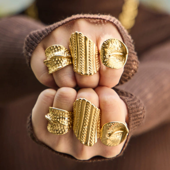 Wholesale Light Luxury Geometric Stainless Steel Ring Set For Women With Pvd Real Gold Plating