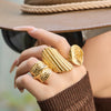 Wholesale Light Luxury Geometric Stainless Steel Ring Set For Women With Pvd Real Gold Plating
