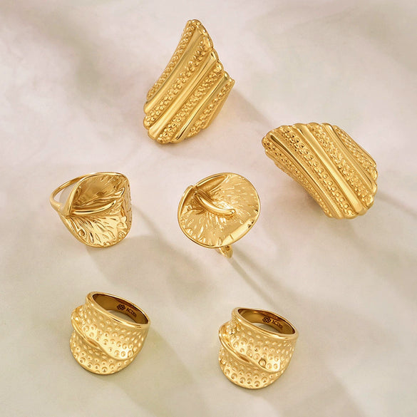 Wholesale Light Luxury Geometric Stainless Steel Ring Set For Women With Pvd Real Gold Plating
