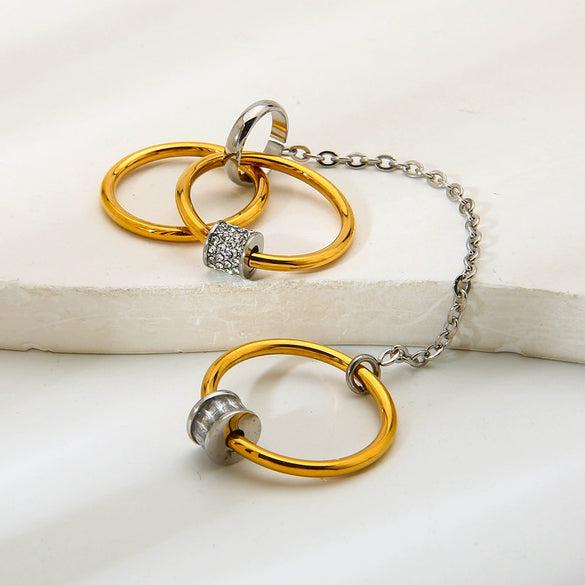 Wholesale Light Luxury Geometric Stainless Steel Ring With Zircon Inlay And Vacuum Real Gold Plating For Women