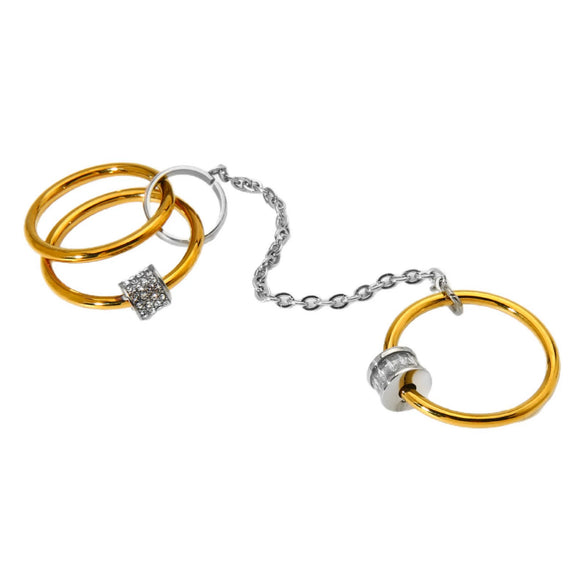 Wholesale Light Luxury Geometric Stainless Steel Ring With Zircon Inlay And Vacuum Real Gold Plating For Women