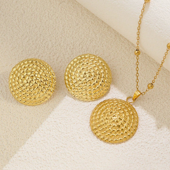 Wholesale Light Luxury Geometric Stainless Steel Stamped Necklace And Earrings Set For Women