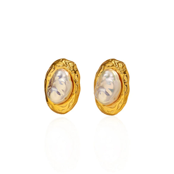 Wholesale Light Luxury Geometric Stainless Steel Titanium Steel Pearl Ear Studs For Women With Pvd Furnace Vacuum Real Gold Plating
