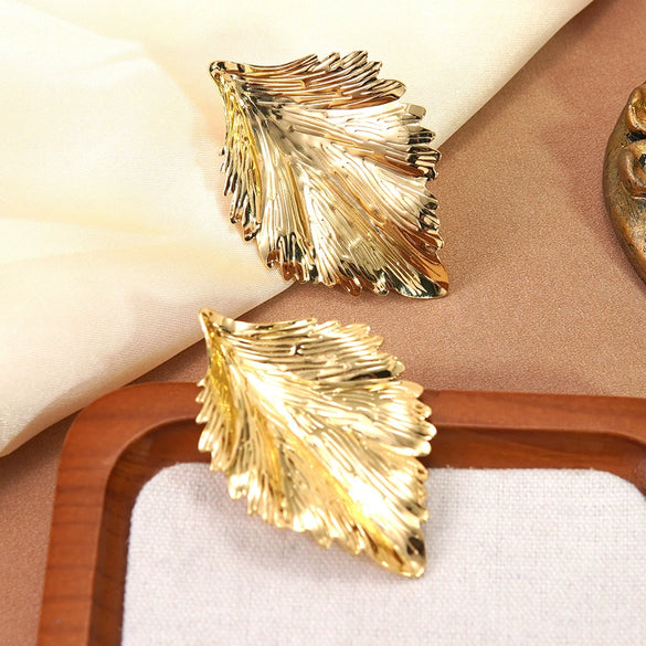 Wholesale Light Luxury Geometric Stamped Stainless Steel Leaf Earrings For Women