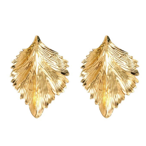 Wholesale Light Luxury Geometric Stamped Stainless Steel Leaf Earrings For Women
