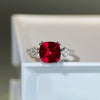 Wholesale Light Luxury Geometric 925 Sterling Silver Ring With Pigeon Blood Red Square Corundum