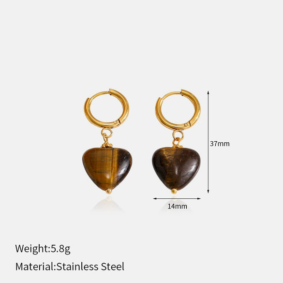 Wholesale Light Luxury Geometric Tiger Eye Stone Stainless Steel Vacuum Real Gold Plated Earrings For Women