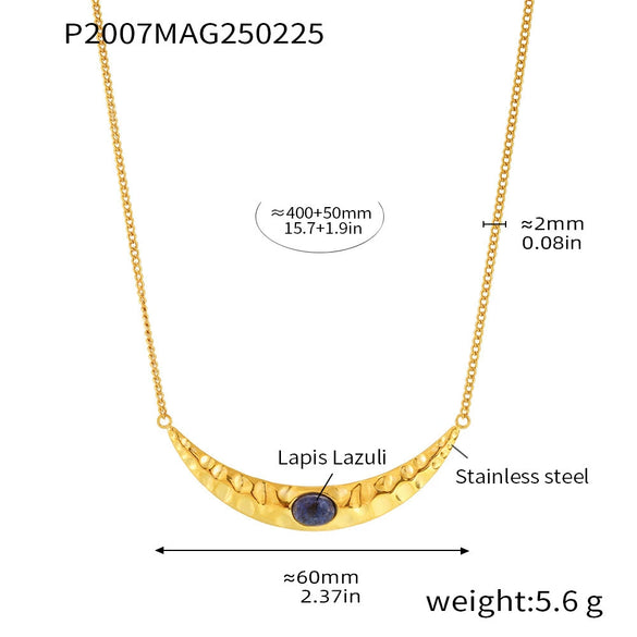 Wholesale Light Luxury Geometric Titanium Steel And Lapis Lazuli Ferris Wheel Crescentshaped Doublelayer Necklace With Electroplated Texturised Bead Earrings For Women