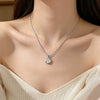 Wholesale Light Luxury Geometric Titanium Steel Cat's Eye Stone Round Pendant Necklace With Rice Chain For Women Real Gold Plated