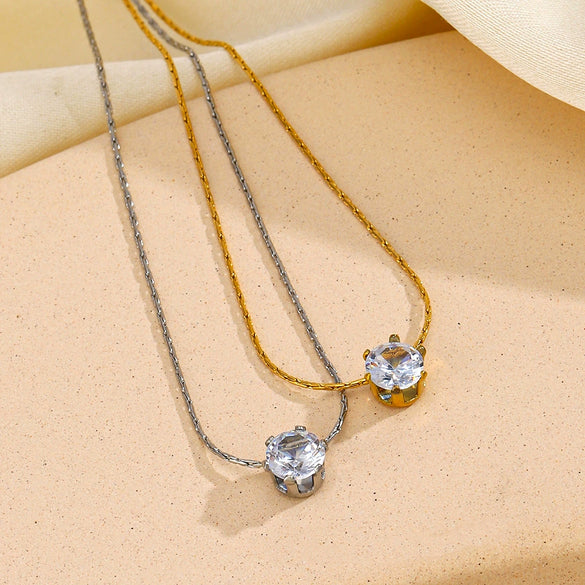 Wholesale Light Luxury Geometric Titanium Steel Diamond Pendant Necklace For Women With Electroplating