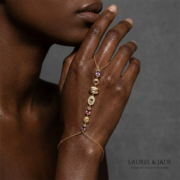 Wholesale Light Luxury Geometric Titanium Steel Electroplated Finger Chain And Tassel Bracelet For Women