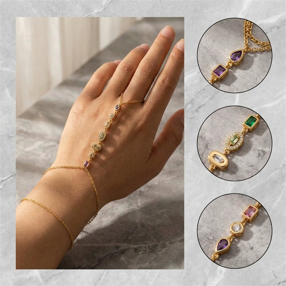 Wholesale Light Luxury Geometric Titanium Steel Electroplated Finger Chain And Tassel Bracelet For Women