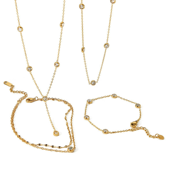 Wholesale Light Luxury Geometric Titanium Steel 18K Gold Inlaid Zircon And Rhinestone Clavicle Chain Necklace For Women