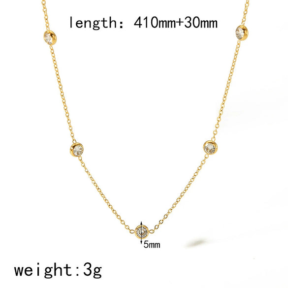 Wholesale Light Luxury Geometric Titanium Steel 18K Gold Inlaid Zircon And Rhinestone Clavicle Chain Necklace For Women