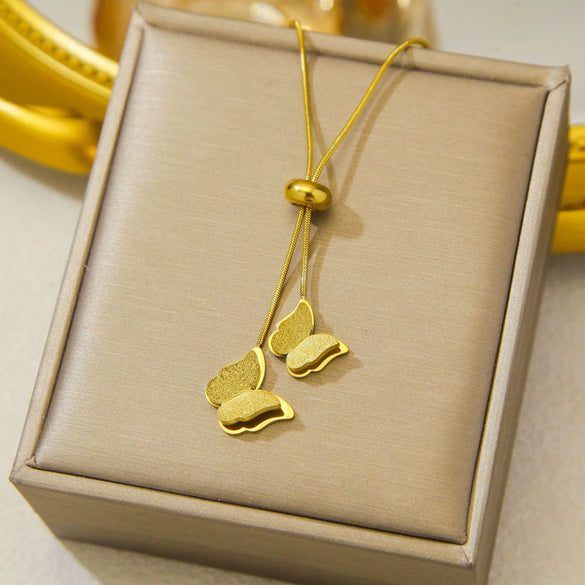 Wholesale Light Luxury Geometric Titanium Steel 18K Real Gold Plated Butterfly Necklace For Women