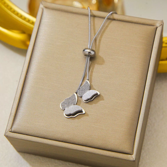 Wholesale Light Luxury Geometric Titanium Steel 18K Real Gold Plated Butterfly Necklace For Women
