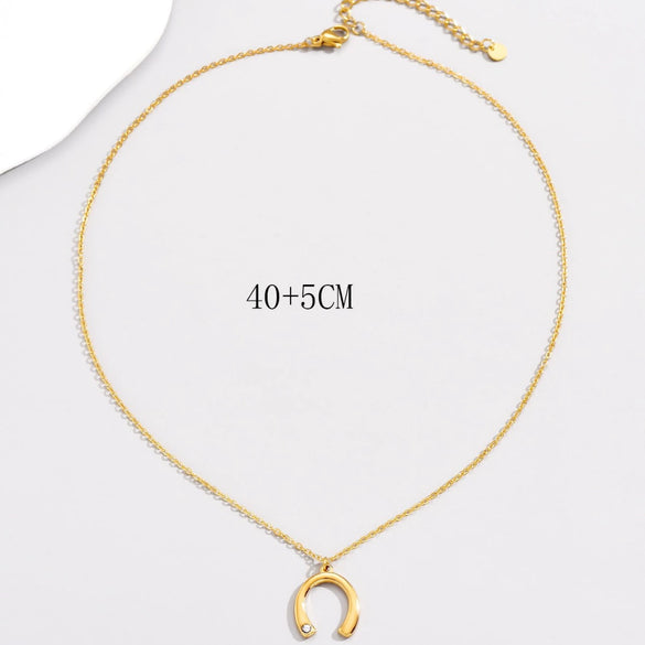 Wholesale Light Luxury Geometric Ushape Electroplated Titanium Steel Pendant Necklace For Women