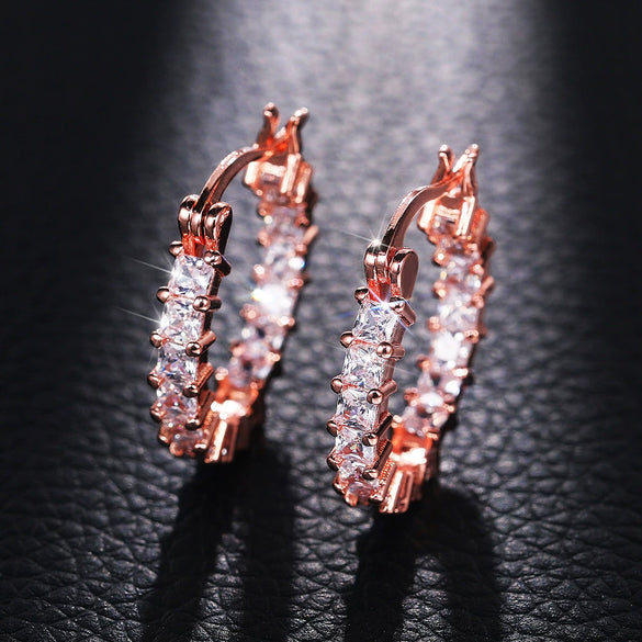Wholesale Light Luxury Geometric Zircon Inlaid Copper Gold Plated Women's Earrings