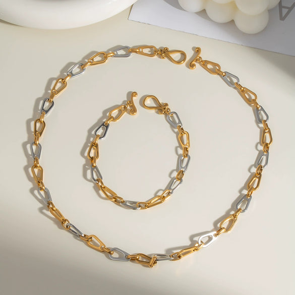 Wholesale Light Luxury Gold And Silver Color Matching Necklace Bracelet Suit In Geometric Style Made Of Stainless Steel With Pvd Furnace Vacuum Real Gold Plating