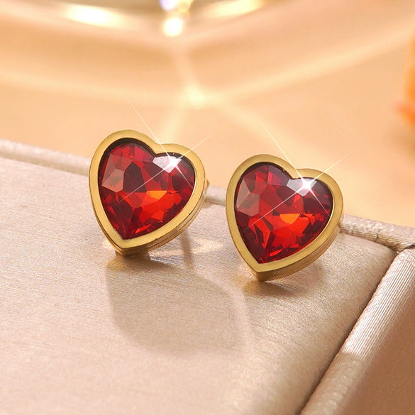 Wholesale Light Luxury Goldplated Stainless Steel Heart Shape Zircon Earrings And Ear Bone Nails For Women