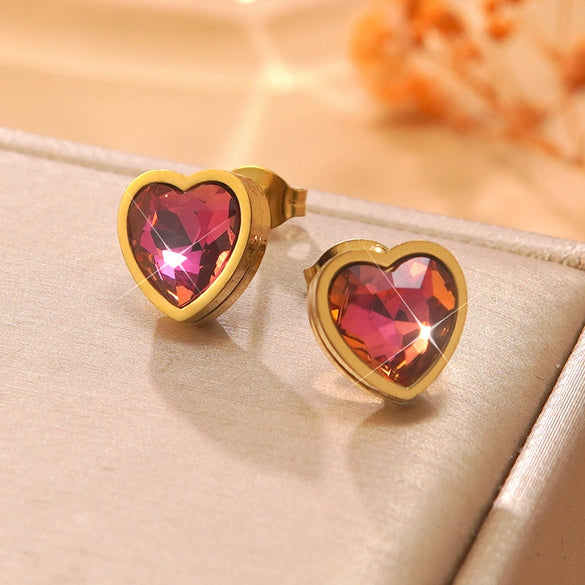 Wholesale Light Luxury Goldplated Stainless Steel Heart Shape Zircon Earrings And Ear Bone Nails For Women