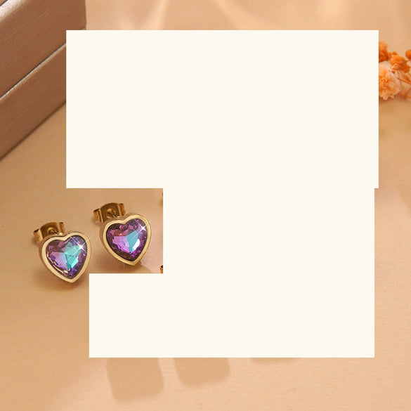 Wholesale Light Luxury Goldplated Stainless Steel Heart Shape Zircon Earrings And Ear Bone Nails For Women