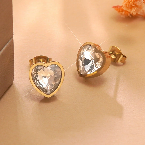 Wholesale Light Luxury Goldplated Stainless Steel Heart Shape Zircon Earrings And Ear Bone Nails For Women