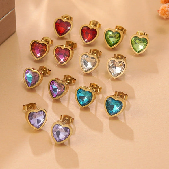 Wholesale Light Luxury Goldplated Stainless Steel Heart Shape Zircon Earrings And Ear Bone Nails For Women