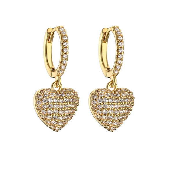 Wholesale Light Luxury Heart Shaped Copper Earrings Inlaid With Zircon For Women