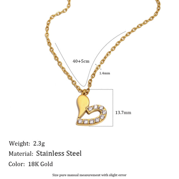 Wholesale Light Luxury Heartshaped 18K Goldplated Stainless Steel Pendant Necklace For Women