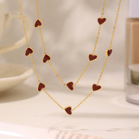 Wholesale Light Luxury Heartshaped Stainless Steel Weight Glaze Clavicle Chain With Electroplating For Women